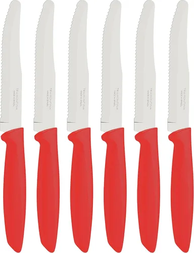 Miniatura 6 de Tramontina 23498054 - Juego de 6 cuchillos de cocina dentados con frutas y tomates, pelador de verduras, acero inoxidable, multiusos, punta Negro