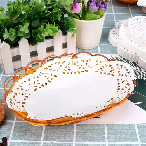 Miniatura 3 de Tim&Lin Tapetes de papel de encaje blanco - 17.78 cm x 25.4 cm Doilies de papel ovalados redondos - manteles individuales de papel desechables - 7.5