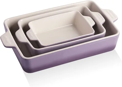 Miniatura 9 de Sweejar - Juego de utensilios de cerámica para hornear, moldes rectangulares para lasaña para cocinar, cocina, cena de pasteles, banquetes y uso Jade