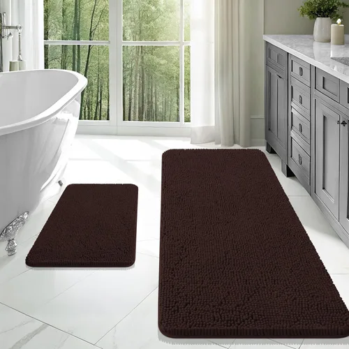 Miniatura 34 de OLANLY Juego de alfombras de baño de 2 piezas, alfombras de baño de chenilla suave y absorbente y alfombra de contorno en forma de U para inodoro
