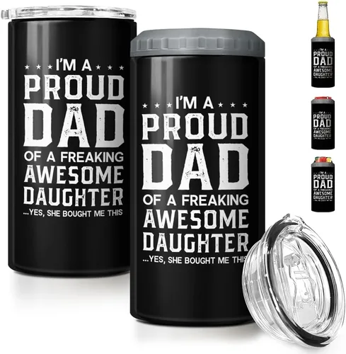 Miniatura 7 de SANDJEST Regalos para Papá Bonito de Bonus - Vaso de 12oz de la Hijastra, el Hijo - Diseño 4 en 1 Vaso de Papá Paso Aislante Enfriador de Latas