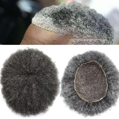 Miniatura 23 de Pelucas afro rizadas para hombre, con encaje francés, de 10 x 8 pulgadas, completamente transparente, de repuesto, sistema de cabello humano rizado