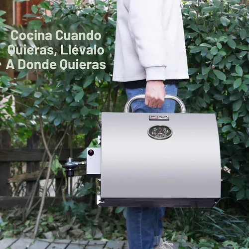 Miniatura 9 de Royal Gourmet GT1001 Parrilla portátil de acero inoxidable, 10000 BTU Parrilla de gas de mesa para barbacoa con patas plegables y tapa