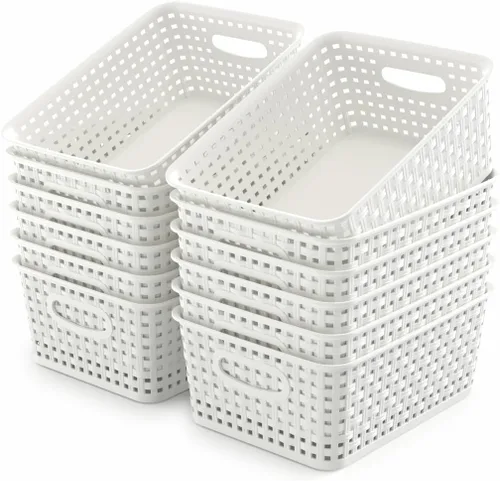 Miniatura 10 de WYT Cesta organizadora de almacenamiento tejida, paquete de 6 cestas de tejido de plástico negro, 10.1 x 7.55 x 4.1 pulgadas