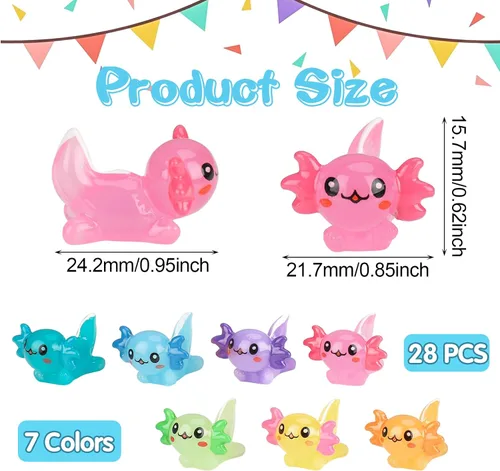 Miniatura 2 de 28 piezas de mini dijes de ajolote de resina a granel a granel de 7 colores diminutos ajolote de resina, figuritas de juguete, adorno pequeño