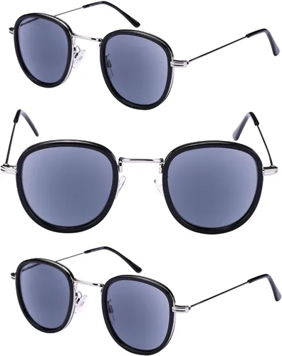 Mass Vision 'The Esteemed' - 3 pares de lentes de sol ligeros de montura redonda con lectores (sin bifocal) para hombres y mujeres