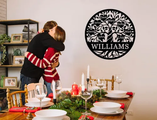 Miniatura 4 de Decoración de pared personalizada del árbol de la vida, letrero de metal con nombres de niños, decoración de pared personalizada para árbol