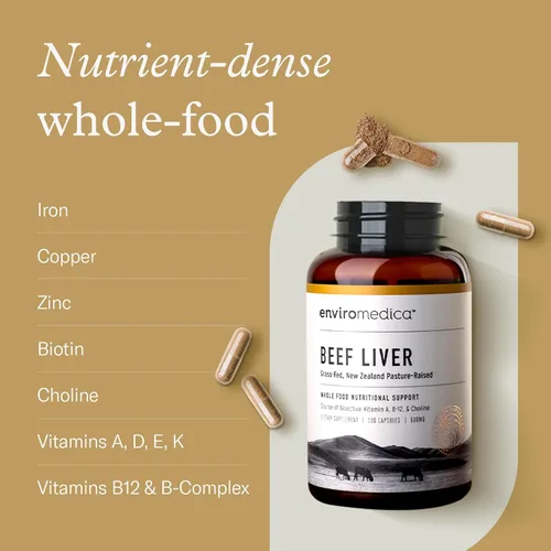 Miniatura 5 de Enviromedica Cápsulas de hígado de res alimentadas con pasto, suplemento de hígado liofilizado para hombres y mujeres con vitamina A preformada