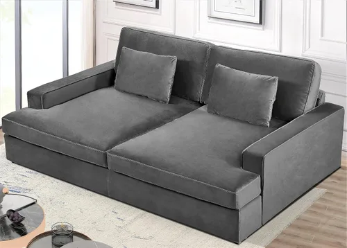 Miniatura 7 de Container Furniture Direct Moderno sofá cama de terciopelo con diseño lujoso, elegante centro de mesa para salas de estar elegantes y cómodos Gris