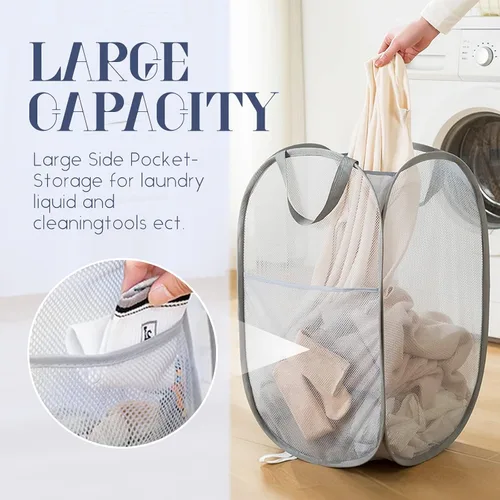 Miniatura 5 de Cestos de lavandería desplegables, cesta desplegable de malla, cesta plegable y ligera para lavar ropa duradera para dormitorio, hogar, viajes, Negro
