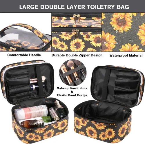 Miniatura 4 de FITINI Bolsas de Maquillaje de Doble Capa para Almacenamiento de Viaje Estuches Cosméticos Organizador de Maquillaje Bolsas de Aseo Resistentes al