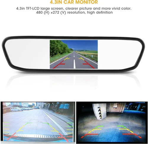 Miniatura 4 de aqxreight Cámara de respaldo de espejo retrovisor, 4.3 pulgadas coche HD espejo retrovisor Monitor 8LED visión nocturna cámara de marcha atrás