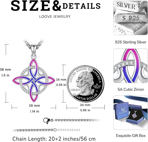 Miniatura 145 de Collar de pentagrama de plata de ley con triple luna, diosa celta, nudo celta, nudo de brujas, Ankh, sol y luna, Hécate, lilith, Santa Muerte