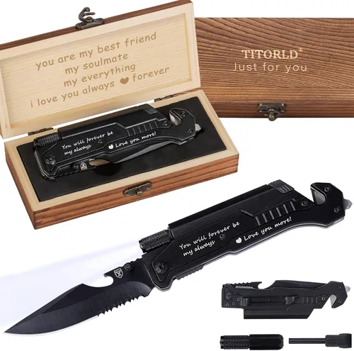 Miniatura 8 de Titorld Regalos para hombres, Día del Padre, aniversario de cumpleaños, regalos para él, novio, marido, cuchillo de bolsillo grabado, cuchillo