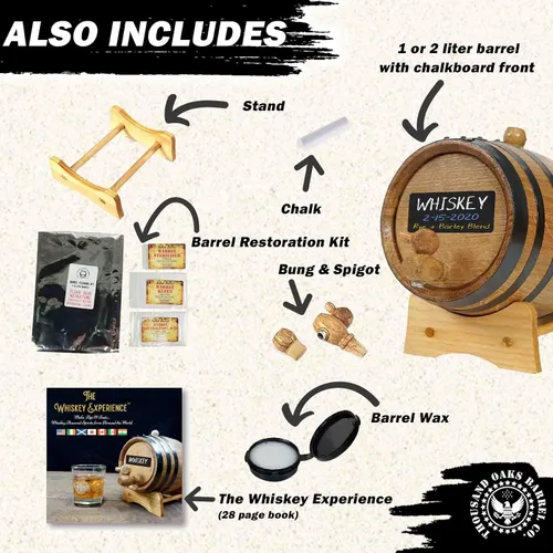 Miniatura 6 de The Whiskey Experience - Kit prémium para hacer whisky con barril de envejecimiento de roble carbonizado de 2 litros y sabores de esencia de licor