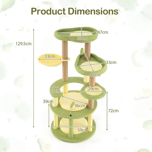 Miniatura 8 de PETSITE Árbol para gatos con temática de aguacate de 51 pulgadas, torre moderna de varios niveles con postes rascadores de yute, juguete colgante