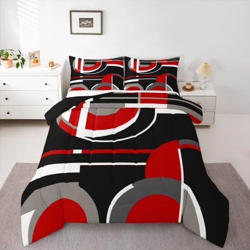 Miniatura 10 de Feelyou Juego de ropa de cama abstracta suave para niños y niñas, juego de edredón geométrico tamaño individual, edredón de rayas de microfibra