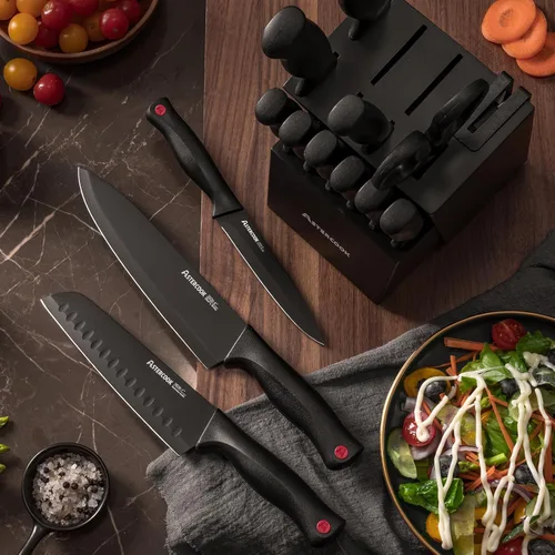 Miniatura 6 de Astercook - Juego de cuchillos de 15 piezas para cocina con bloque, juego de cuchillos de cocina aptos para lavavajillas con bloque afilador