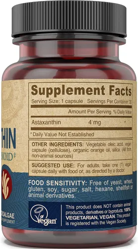 Miniatura 3 de DEVA Vitaminas nutricionales Astaxantina de 4 mg, veganas, protección súper antioxidante para la piel, los ojos, las articulaciones y la inflamación