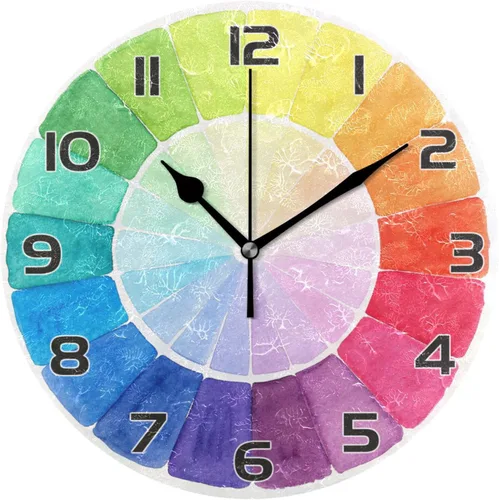 Qilmy Reloj de pared redondo de color silencioso con dispositivo de batería, reloj de pared decorativo creativo para sala de estar, dormitorio,