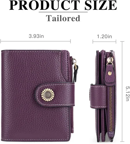 Miniatura 3 de FALAN MULE Cartera pequeña para mujer, de piel auténtica, plegable, compacta, pequeña, con bloqueo RFID, Púrpura, Casual