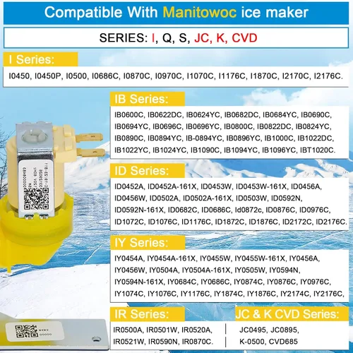 Miniatura 3 de 000009123 IH9123 33129026 válvula de entrada de agua para máquinas de hielo manitowoc, 120V 60Hz 5W se adapta para I, IB, S, SD, JC, QR, SD y K