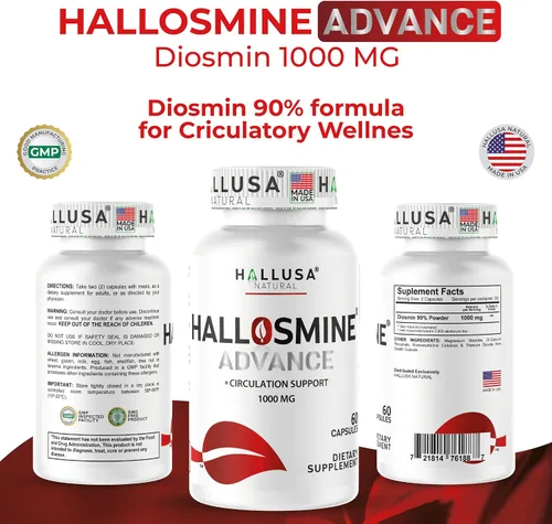 Miniatura 5 de Hallusa Natural Hallosmine Advance Circulation & Vein Support, Diosmin 1000 mg + crema de piernas gratis, pies hinchados, tobillos y piernas, venas