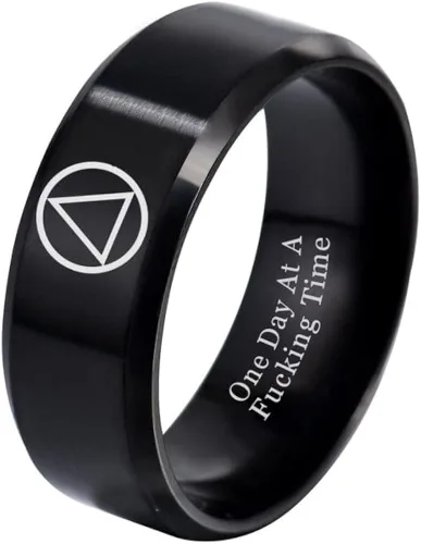 One Day At A Time Sobriety Gifts - Anillo de acero inoxidable para mujeres y hombres, anillo de recuperación sobria, inspirador, alcohólicos