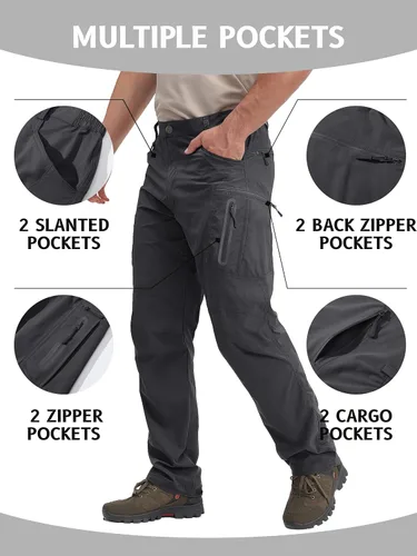 Miniatura 4 de TACVASEN Pantalones tácticos ligeros para senderismo, impermeables, de secado rápido, para trabajo, lluvia, exteriores, 8 bolsillos