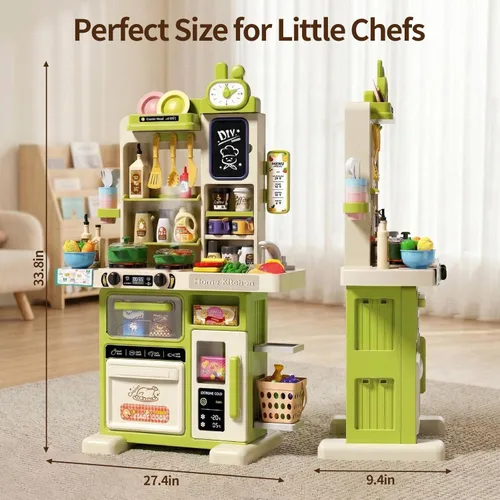 Miniatura 2 de Juego de cocina para niños de 33.8 pulgadas - 70 piezas con sonido y luz - Estufa de cocina con vapor, fregadero de juego y accesorios de cocina