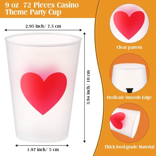 Miniatura 3 de Hoolerry 72 vasos de plástico para fiestas de casino de 9 onzas, decoración de fiesta temática de casino, póker Las Vegas, vaso de chupito, juego