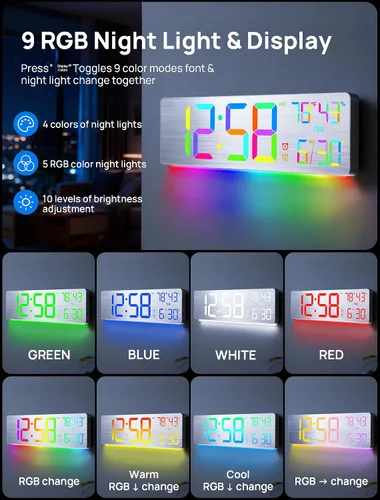 Miniatura 3 de MASHI Reloj de pared digital grande de 18.5", con control remoto, doble alarma con gran pantalla LED, 10 niveles de brillo ajustable, DST, fecha