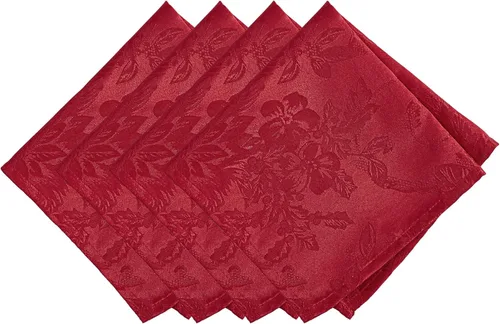 Elrene Home Fashions Poinsettia Elegance - Servilletas de cena de tela jacquard para Navidad y vacaciones, juego de 4, 17"x17", rojo