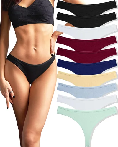 FINETOO Paquete de 10 tangas de algodón para mujer, transpirables, de tiro bajo, bikini, ropa interior sexy S-XL