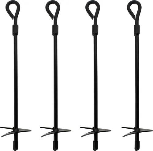 BISupply Anclajes de tierra, 15 pulgadas, paquete de 4 unidades, juego de anclaje de cobertizo negro, estacas de amarre de invernadero con perno