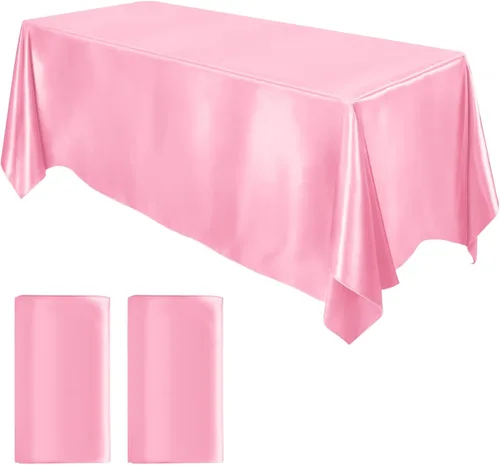 Miniatura 7 de MCEAST Paquete de 2 manteles rectangulares de satén de 102 x 58 pulgadas, mantel de seda brillante, decoración de mesa de tela suave para decoración