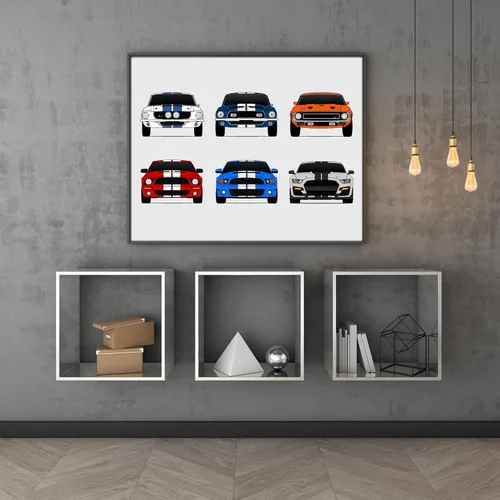 Miniatura 4 de Custom Car Posters Póster hecho a mano compatible con Shelby Mustang GT500 Generations e impresión de Ford Shelby GT500 (arte de pared multicolor)