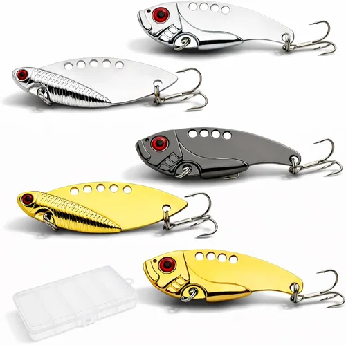 Miniatura 9 de 5 unids/10 señuelos de pesca, cebos de hoja dura de metal VIB, cuchara giratoria de metal cuchara de pesca Crankbaits Swimbaits para trucha Walleye