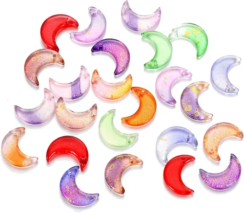 Miniatura 2 de LUBINGSHINE 100 colgantes de luna de cristal coloridos, dijes de lunas colgantes para hacer joyas y accesorios de manualidades (luna), Vidrio, No es