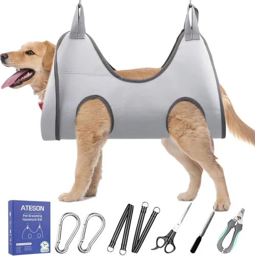 Miniatura 13 de ATESON Hamaca de Aseo para Mascotas con Cortauñas/Recortadores de Uñas/Tijeras de Aseo, Arnes de Aseo para Perros para Recortar Uñas, Correa de Aseo