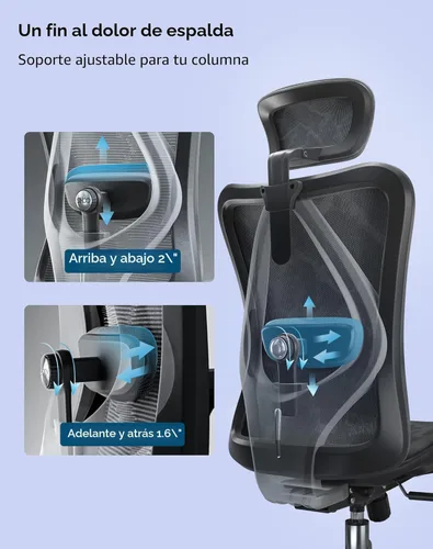 Miniatura 8 de SIHOO M57 Silla de oficina ergonómica de malla, silla de escritorio con respaldo alto para el hogar con reposabrazos 3D, soporte lumbar y Gris