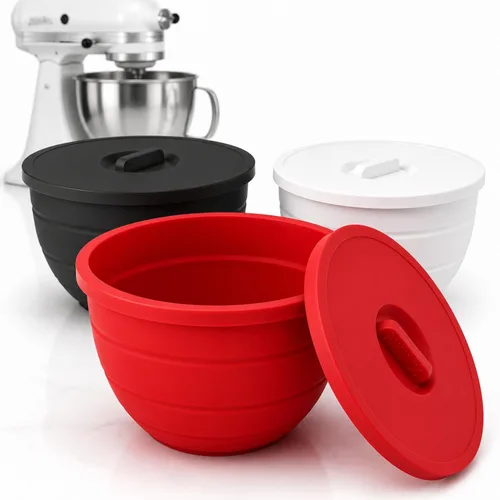 3 forros de silicona para tazones con tapas, forros de tazón de 5 cuartos de galón, accesorios de cocina y accesorios para hornear y cocinar