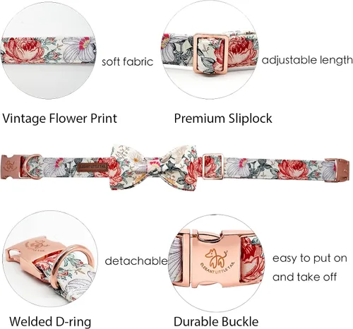 Miniatura 2 de Elegante collar para perro con moño Floral Vintage, cómoda pajarita para perro, collar de perro con lazo Collar ajustable para perros pequeños