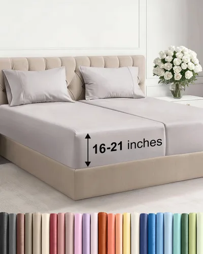 Miniatura 26 de Sábanas King divididas con bolsillos extra profundos, sábanas transpirables y refrescantes de 5 piezas, sábanas de lujo para hotel, suaves, sin 25