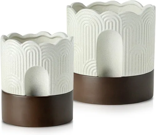 Miniatura 10 de Nihow Maceta de riego automático: maceta de cerámica de 6 pulgadas con orificio de drenaje y almacenamiento de agua, maceta de riego automático