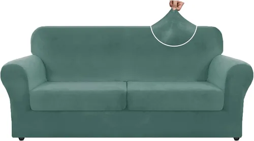 Miniatura 70 de ZNSAYOTX Funda de terciopelo de 3 piezas para sofá de 3 piezas con 2 fundas de cojín de asiento extra grandes, funda elástica para sofá de 2 plazas