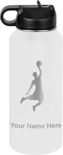 Miniatura 35 de LaserGram Botella de agua personalizada, hombre haciendo slam dunk de baloncesto, de acero inoxidable, de doble pared con aislamiento al vacío