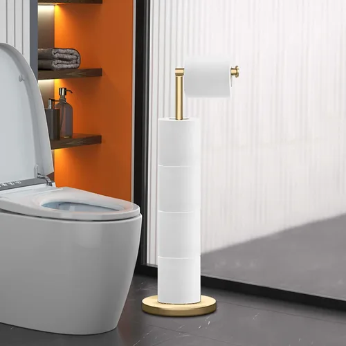 Miniatura 4 de RRM Soporte de papel higiénico, soporte de papel higiénico con almacenamiento de reserva, 3-4 rollos de papel higiénico (dorado)