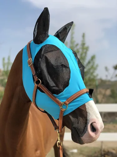 Miniatura 6 de Máscara para caballo Tgw Riding, con orejas, con agarre extracómodo, de malla suave, Azul, M Pacific Blue
