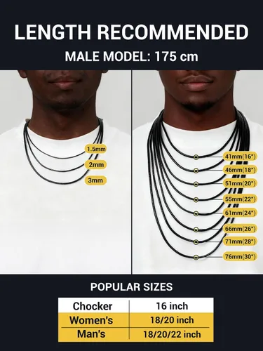 Miniatura 11 de PROSTEEL Collar de cuero impermeable para hombre, 0.079 in/0.118 in, 16 a 30 pulgadas, con cierre de acero inoxidable, cadena de bricolaje